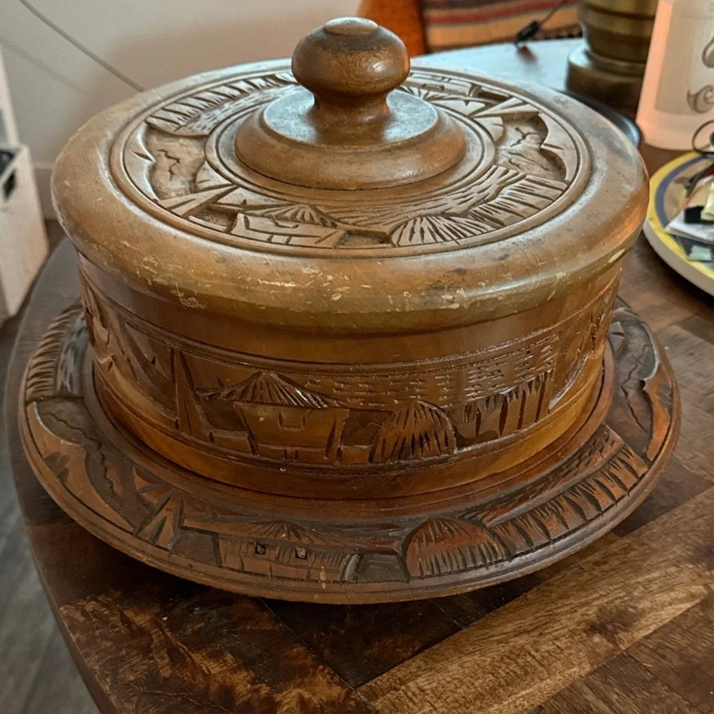 Handcrafted Wooden Storage Box with Lid teak cake stand holder lazy susan